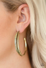 Load image into Gallery viewer, Funky Feathers - Brass Hoops